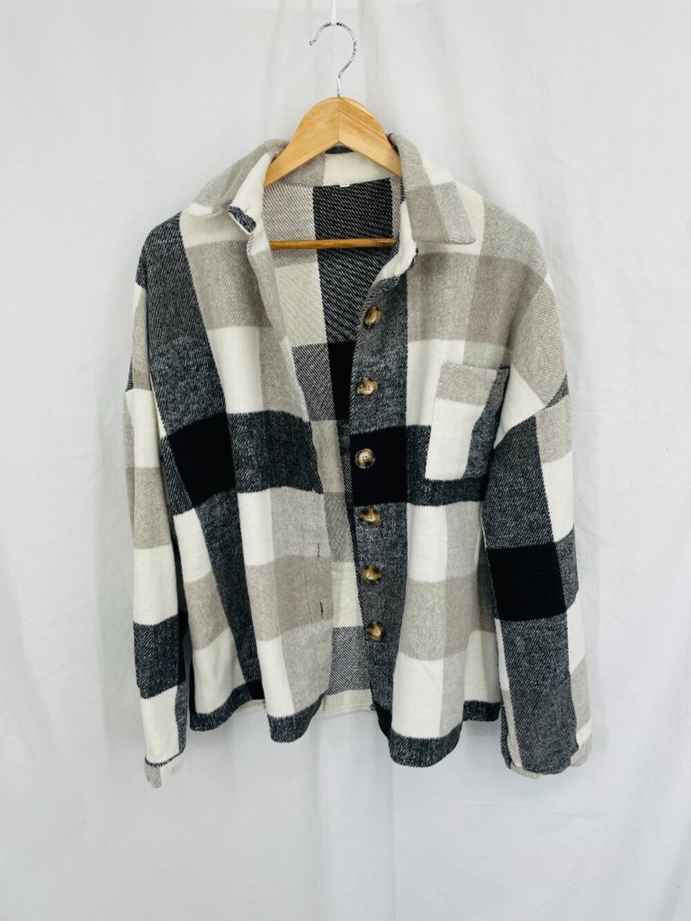 Women's Plus Fall Style Plaid Button-Front Fleece Jacket